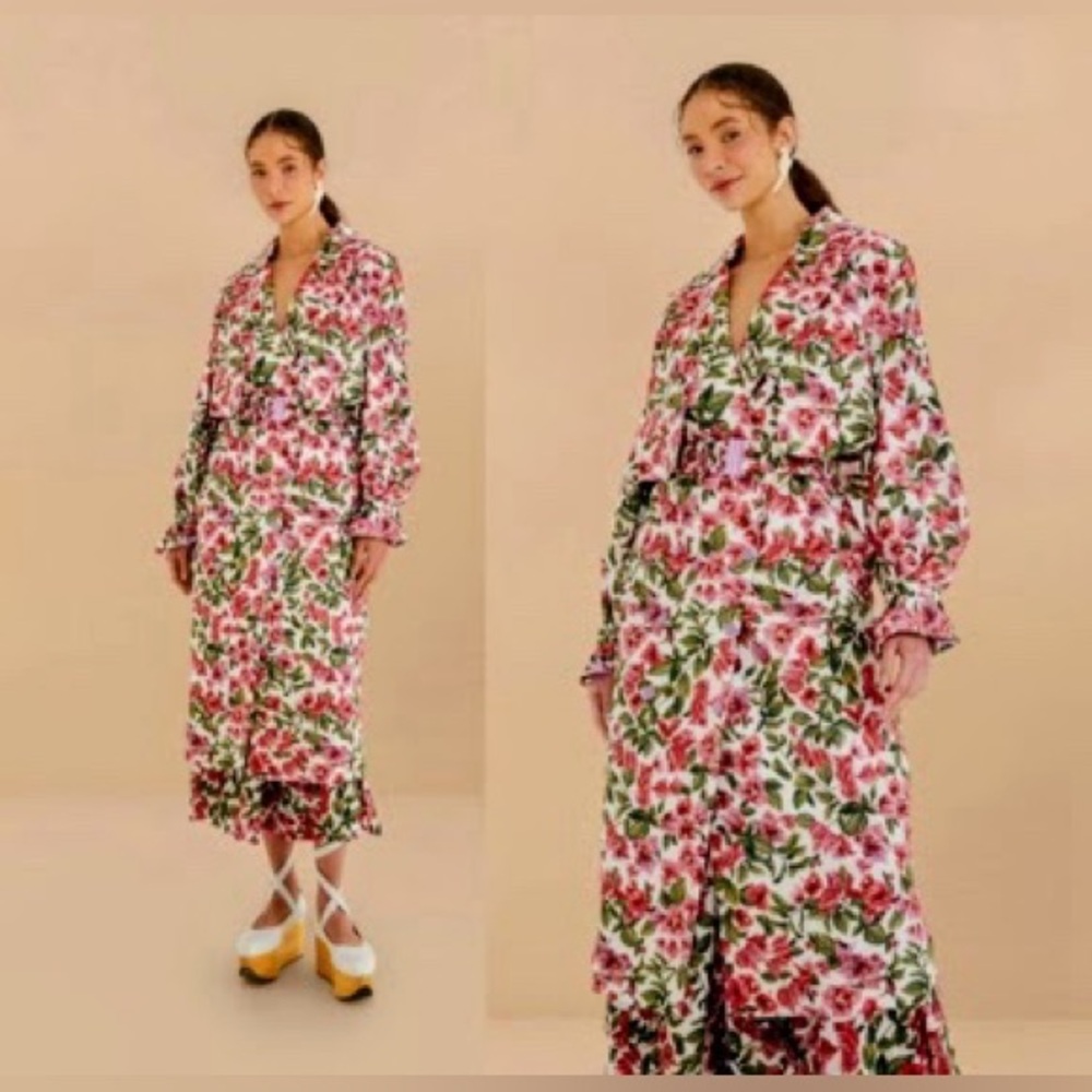 Farm Rio Oversized Floral Trench Coat Small - Picture 4 of 8